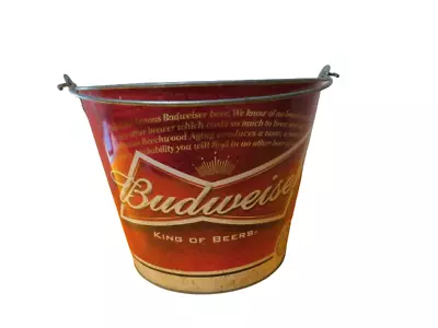 Budweiser Metal Beer Ice Bucket King Of Beers Red White 7.5 T W/Handle • $16