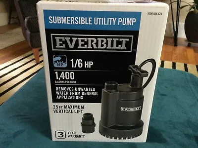 New Everbilt UT00801 1/6 HP Submersible Utility Sump Pump 1400 GPH 2’ Lift NIB • $37.59