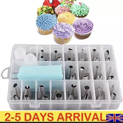 24Pcs Icing Piping Nozzle Tool Set Cake Cupcake Sugarcraft Decorating Kit+2BAGs • £8.99