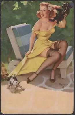 Playing Cards Single Card Old Vintage * ELVGREN Pin-Up Risqué Art GIRL + DOGS  D • $4.54