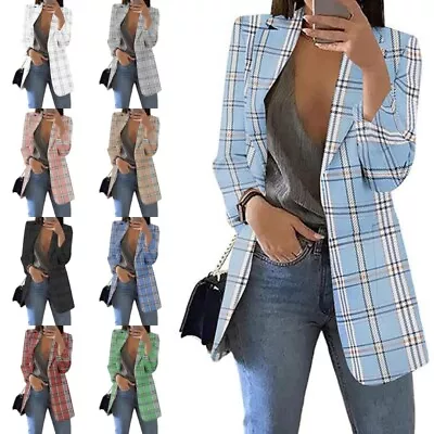 $35.27 • Buy Womens Plaid Blazer Suit Coat Formal OL Work Cardigan Slim Fit Jacket Outwear