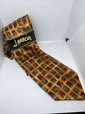 J Garcia Tie Nevsky Coll 38 Bright Orange Check Square Artwork Colorful Silk Men • $21.55