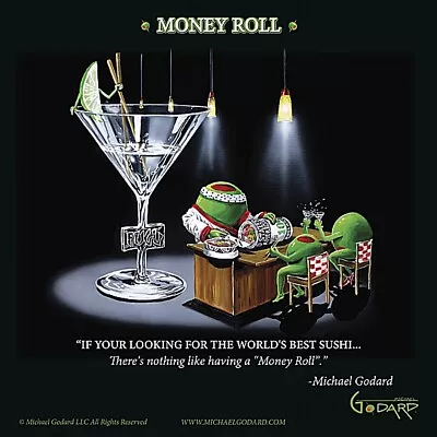 Money Roll By Michael Godard Art Print Martini Cocktail Bar Finance Poster 12x12 • £20.39