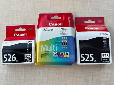 Canon Printer Inks CLI-526 C M Y Pack Of 3 CLI-526BK And PGI-525PGBK • £35