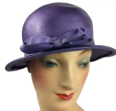 Sz 22.5 Peck + Peck New York Straw Bowler Hat Purple Vintage 30s ? • $39.99