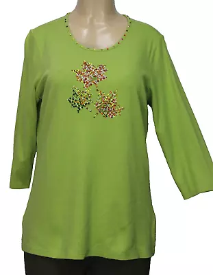 Quacker Factory Women's Embellished Top 3/4 Sleeve Green Size M • $16