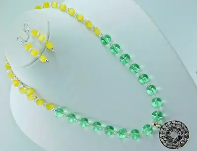 Monalisa & Hydro Green Qtz  Necklace Wth Mandala Pendant & Earrings Jewelry Set • $17.98