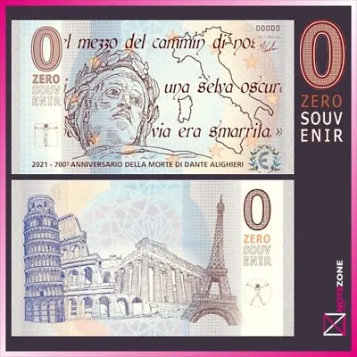 Zero Souvenir 0€ 2021 MORTE DI DANTE ALIGHIRE Italy Fantasy Test Note £0 0 Euro • £6