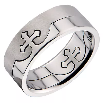 Cross Puzzle Ring 316L Surgical Grade Stainless Steel 8mm Sizes 5 To 14 • $9.99