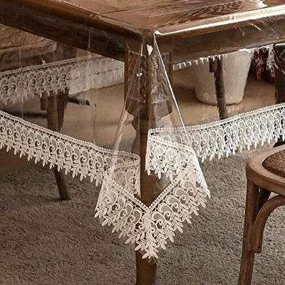 $43.04 • Buy Vinyl Pvc Rectangle Tablecloth Waterproof Clear Table Cover With Champagne Lace 
