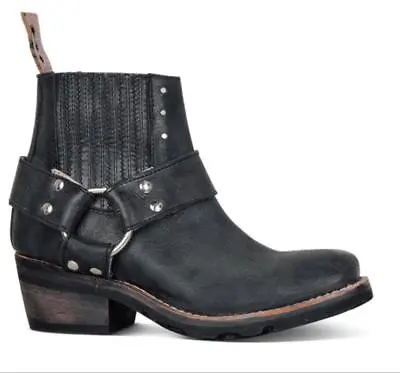 Womens Pu Leather Low Chunky Heel Booties Biker Ankle Boots Cowboy Boots Shoes • £47.94