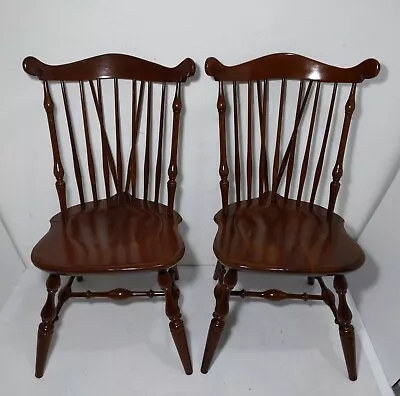 Vintage Pair Temple Stuart Rockingham Cherry Wood Colonial Windsor Dining Chairs • $540