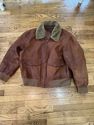 Guide Gear Leather Heavy Bomber Jacket Mens Large Avivator  Shorter Arms • $45