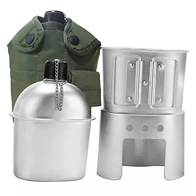 Aluminum Water Set Portable Military Canteen With Cup Canteen Cup Stove Pouch • $44.02