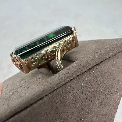 13.5 Ct Tourmaline Ring Yellow Gold Massive Statement Classic Emerald Cut 6 • $6000