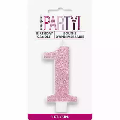 Pink Number Glitter Accent One Cake Candle 1st First Birthday Party Supplies • $2.99