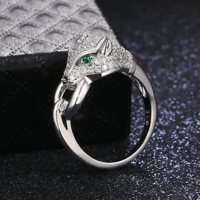 Fashion Leopard Jewelry Zircon Women/Men Party 925 Silver Filled Ring Sz 6-10 • £4.39