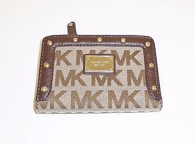 New Michael Kors Big Valley Teak Brown & Beige Bi-fold Walletcoin Purse • $101.99