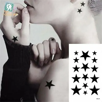 Black Stars Waterproof Temporary Tattoo Fake Stickers Women Men Arm Neck Face • £1.99