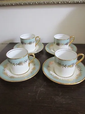 £58.99 • Buy Aynsley England Set Of 4 Demitasse Cup And Saucer Soft Green Gold