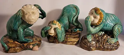 Majolica Ceramic Original Collectible Monkey Figures Speak See & Hear No Evil • $276.25