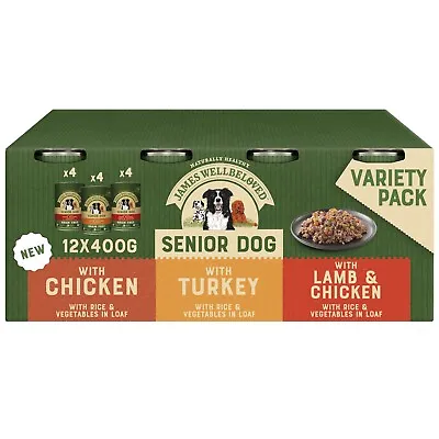 12 X 400g James Wellbeloved Senior Wet Dog Food Tins Chicken Turkey Lamb In Loaf • £24.99