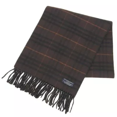 BURBERRY Scarf Reversible Fringe Brown Multicolor Nova Check Cashmere Wool • $121