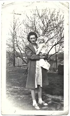 Vintage 1940's Photo Of Young Mother Woman Wearing Saddle Shoes Holding Baby • $9.90