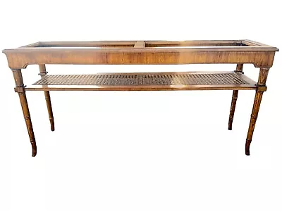 Vintage Two-Tier Bamboo And Glass Console With Cane Shelf • $275