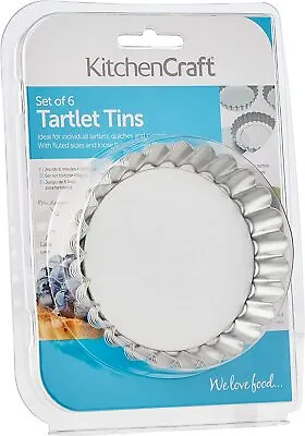 KitchenCraft 10cm Mini Tart Tins With Loose Bases Stainless Steel Set Of 6 • £11.99