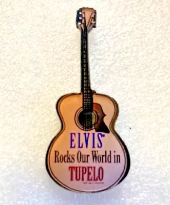 Elvis Presley Lapel Hat Tie Pin Vtg. Tupelo Guitar 2 Inch Hard Plastic Pinback • $11.99