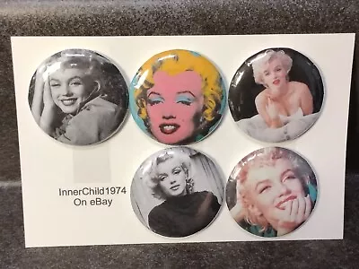 B2  1.25  Pinback Buttons Pins Badges Set Of 5 - Marilyn Monroe Vintage Beauty • $5