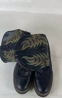 Men's Justin Tekno Crepe Black/Gold/Green Leather Western Boots Size 10 D • $12.50