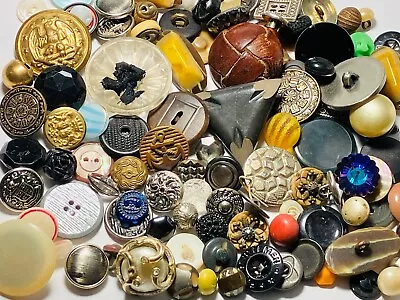 Antique Vintage Large Lot Of 100+ Buttons Metal Plastic Glass Etc S4 • $0.99