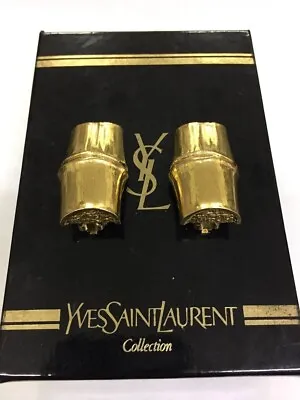 Yves Saint Laurent Vintage YSL Bamboo Gold Tone Earrings With Box • £162.71