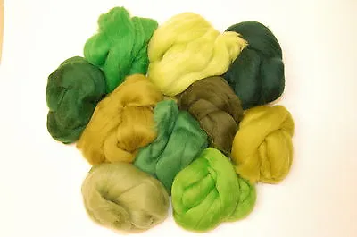 Green Merino Wool Roving / Tops - 10 Woodland Hues Wet Felting Needle Felting   • £4.95