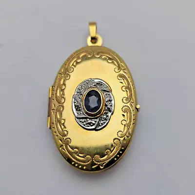 9ct Gold Photo Locket Pendant Sapphire And Diamond - 9ct Yellow Gold • £268.20