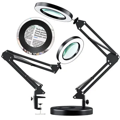 $24.53 • Buy Magnifier LED Lamp 10X Magnifying Glass Desk Table Light Reading Lamp Clamp Base