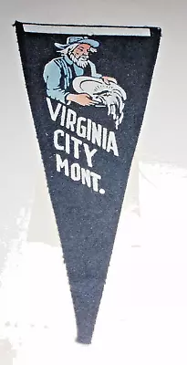 Vintage Small Souvenir Black Felt Pennant Virginia City Mont Gold Miner Euc • $14.95