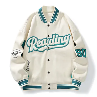 Men’s Bomber Jacket Baseball Jacker Varsity College Jacket Coat Tops Gifts New • £38.39