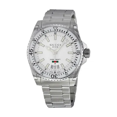 $1079 • Buy NEW Genuine GUCCI DIVE 40mm Analog Steel Strap White Dial Swiss Watch YA136302