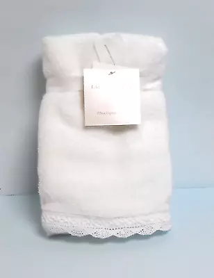 Laura Ashley 2 Fingertip Towels Juliette Pattern Sage White Lace Trim • $15.89