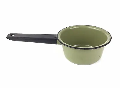 Enamel Saucepan Avacado Green Black 10”X5” Farmhouse Kitchen Decoration Vintage • $12.99