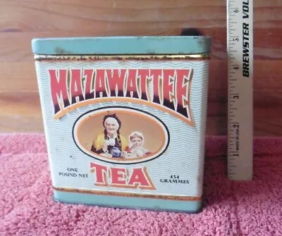 Vintage Tea Cube Tin Mazawattee Grandmother & Granddaughter With Buttons Inside  • $36.75