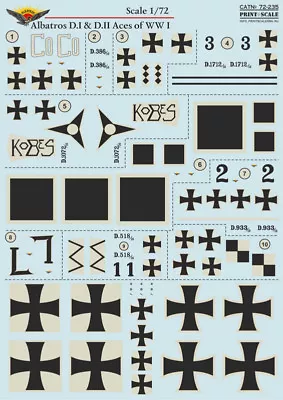 Print Scale 72-235 1/72 Scale Decal For Airplane - Albatros D.I & D.II Aces • $24.79