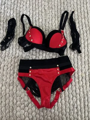 $150 • Buy Black And Red Honey Birdette Set Bra 12b Brief M Rare