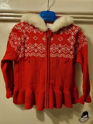 £25 • Buy NWT Girls Sarah Louise Xmas Red Hooded Cardigan Size 4 Yrs