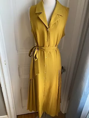 Nanette Nanette Lepore Vintage Mustard Color Long Side Pleated Dress-size14!! • $39.99