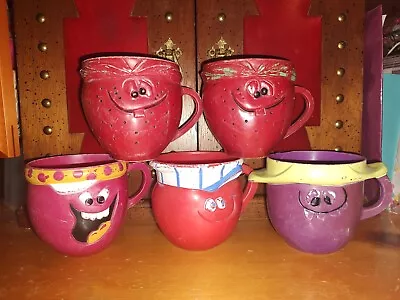 5 Vintage 69 70 Pillsbury Kool Aid Funny Silly Face Plastic Cups Mugs Strawberry • $16.97