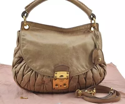 Authentic MIU MIU Vintage Matelasse Leather 2Way Shoulder Hand Bag Beige 8613I • $6.50